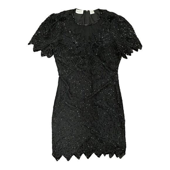 Vintage 80s Denise Elle Black Beaded Dress, size petite S - GUC - Picture 3 of 8